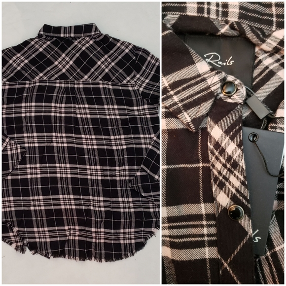 Rails Black Plaid Peach Button Down - Picture 7 of 7